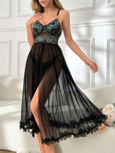 3D Floral Lace Two-Tone Nightdress  Long Flare Hem Womens Lingerie